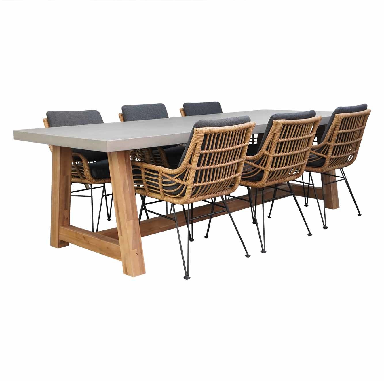 Veltis/Carlos antraciet dining tuinset | 6 personen | betonlook + wicker | 250cm afbeelding