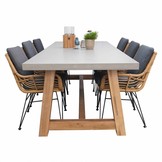 Veltis/Carlos antraciet dining tuinset | 6 personen | betonlook + wicker | 250cm