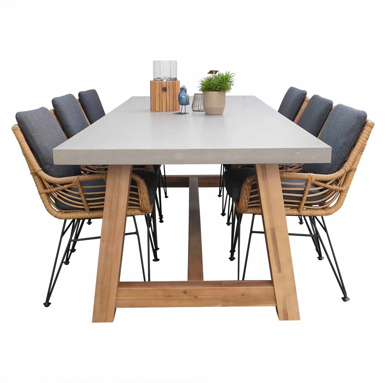 Veltis/Carlos antraciet dining tuinset | 6 personen | betonlook + wicker | 250cm