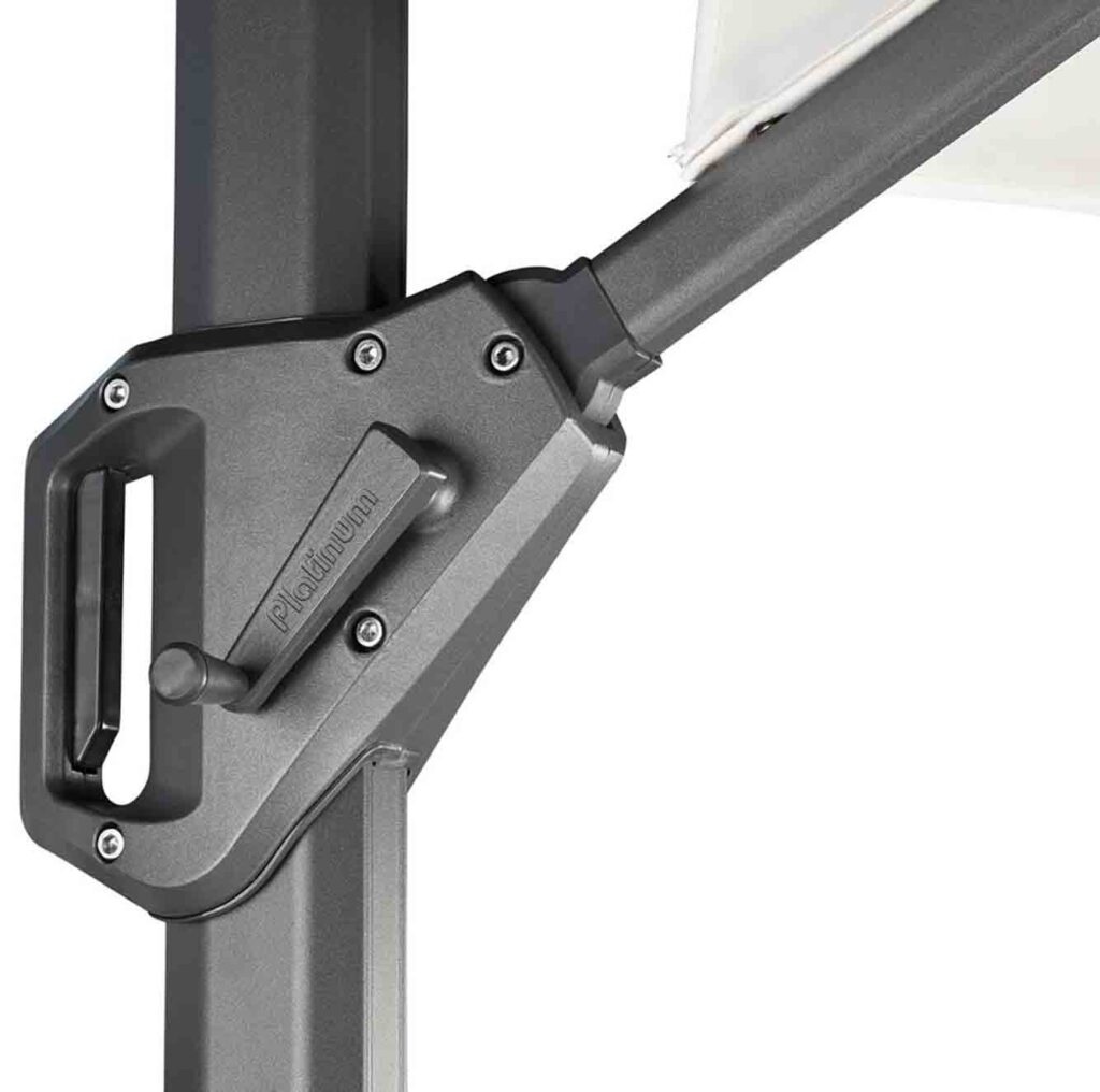 Voyager T¹ zweefparasol | 250x250cm met Modena parasolvoet 90kg | grijs