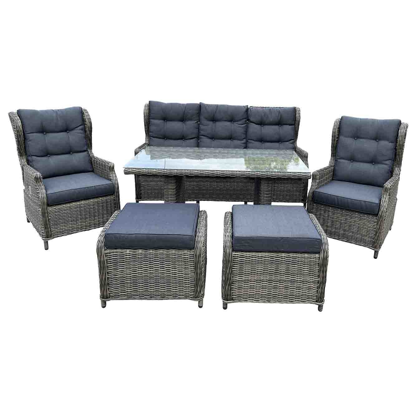 Belfort stoel-bank loungeset 6-delig | wicker | verstelbaar | Kobo Grey