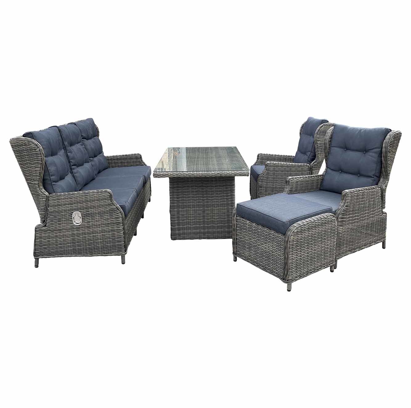Belfort stoel-bank loungeset 6-delig | wicker | verstelbaar | Kobo Grey