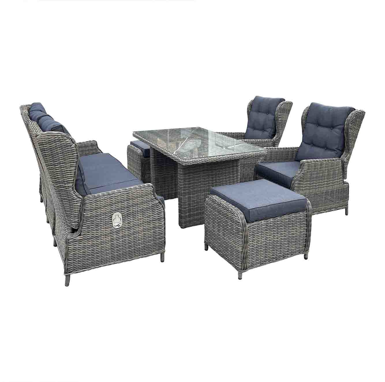 Belfort stoel-bank loungeset 6-delig | wicker | verstelbaar | Kobo Grey