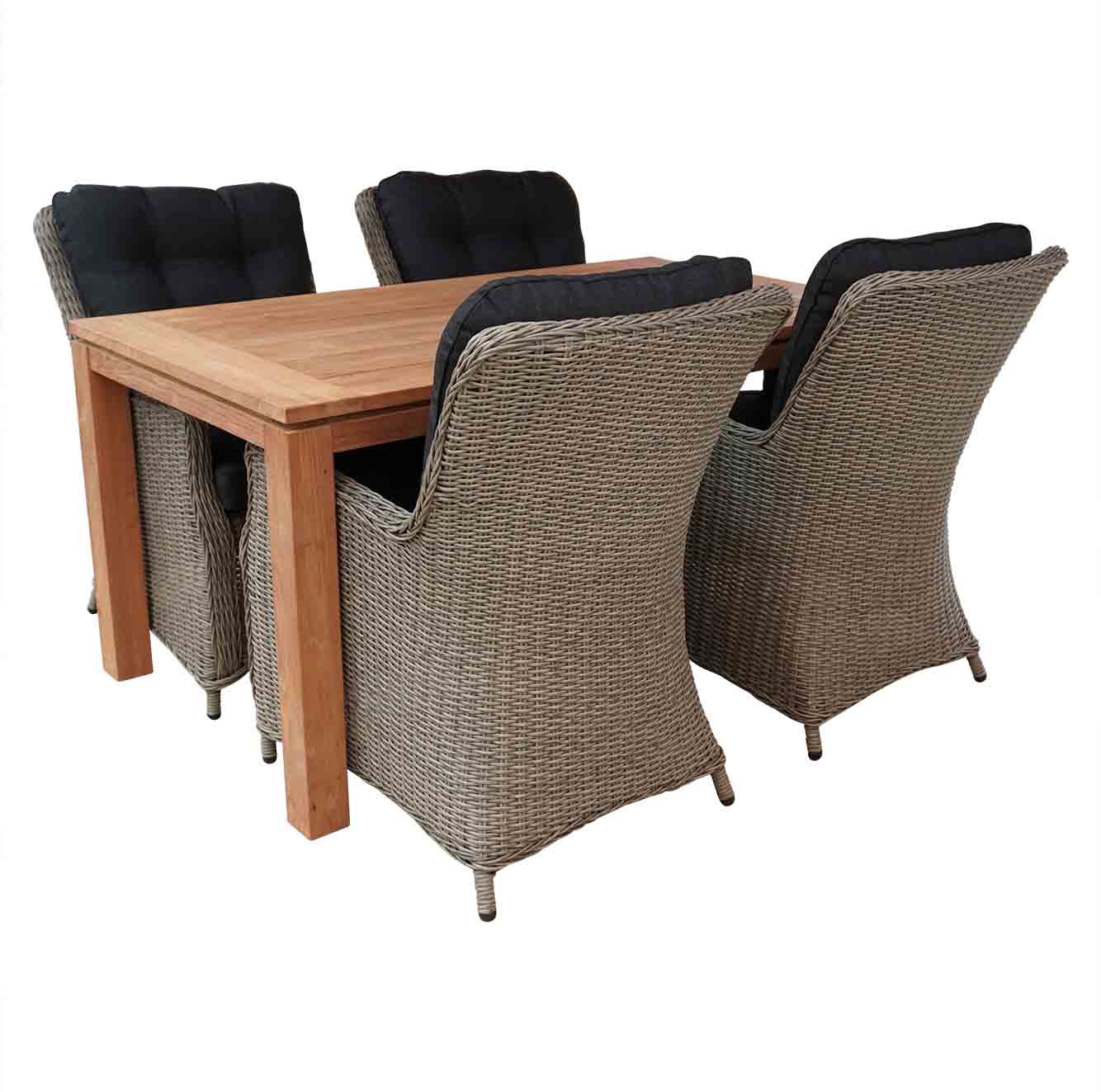 Eton/Elip Natural Grey Teak dining tuinset 5-delig 160cm