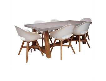 Veltis/Karlstad wit dining tuinset | 6 personen | betonlook + kunststof | 200cm