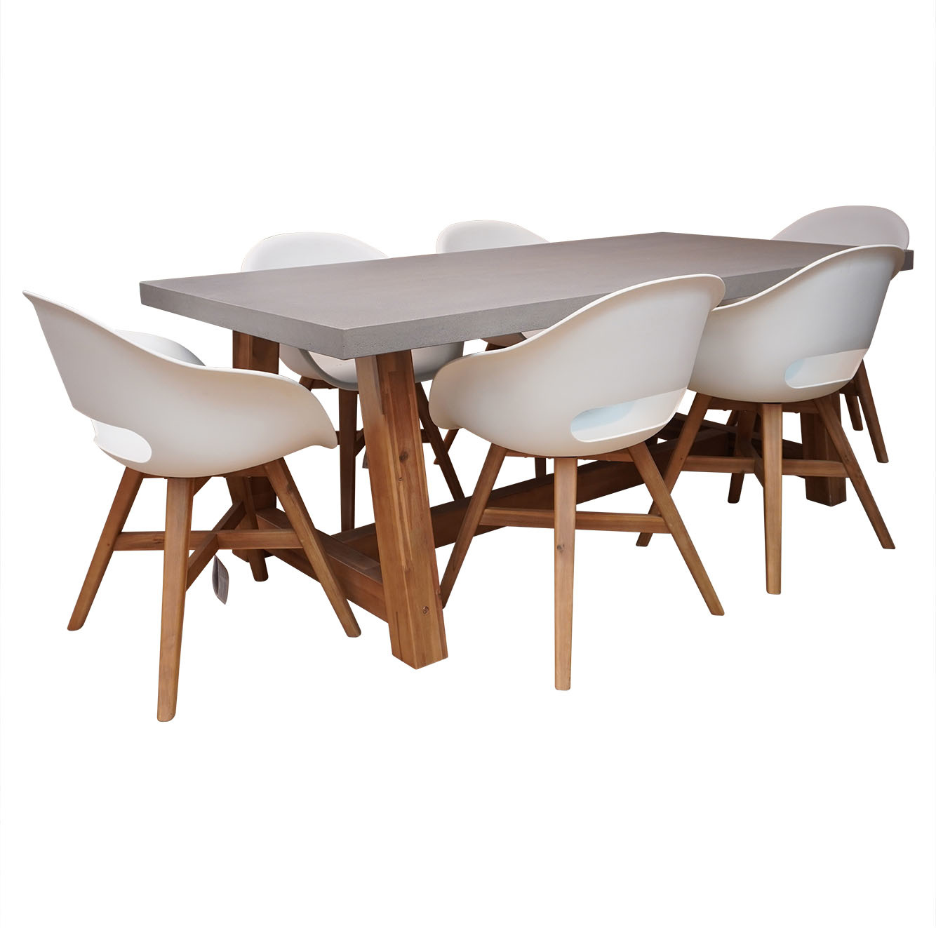 Veltis/Karlstad wit dining tuinset | 6 personen | betonlook + kunststof | 200cm afbeelding