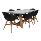 Veltis/Karlstad zwart dining tuinset | 6 personen | betonlook + kunststof | 200cm