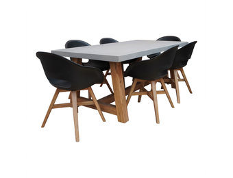 Veltis/Karlstad zwart dining tuinset | 6 personen | betonlook + kunststof | 200cm