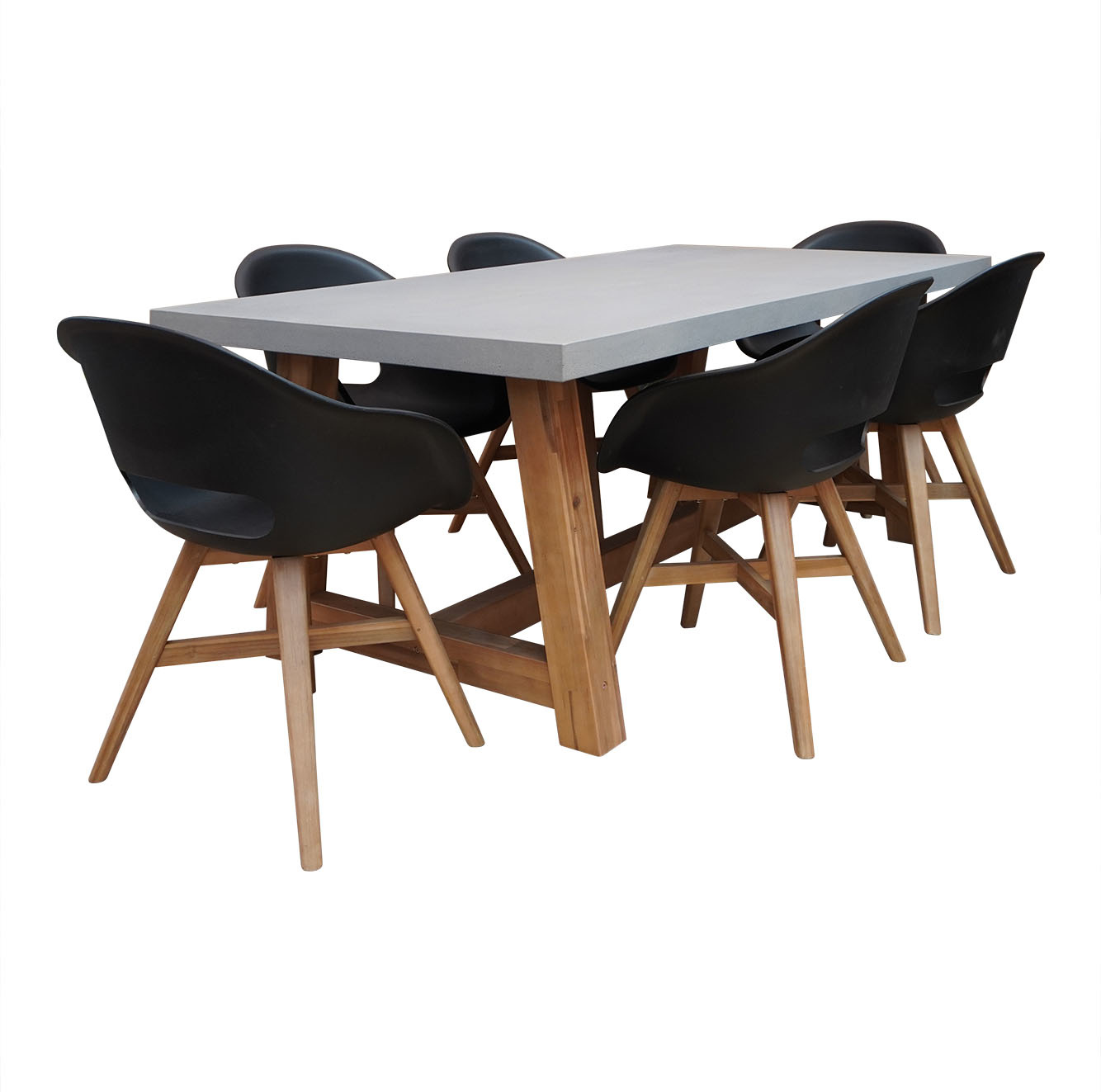 Veltis/Karlstad zwart dining tuinset | 6 personen | betonlook + kunststof | 200cm
