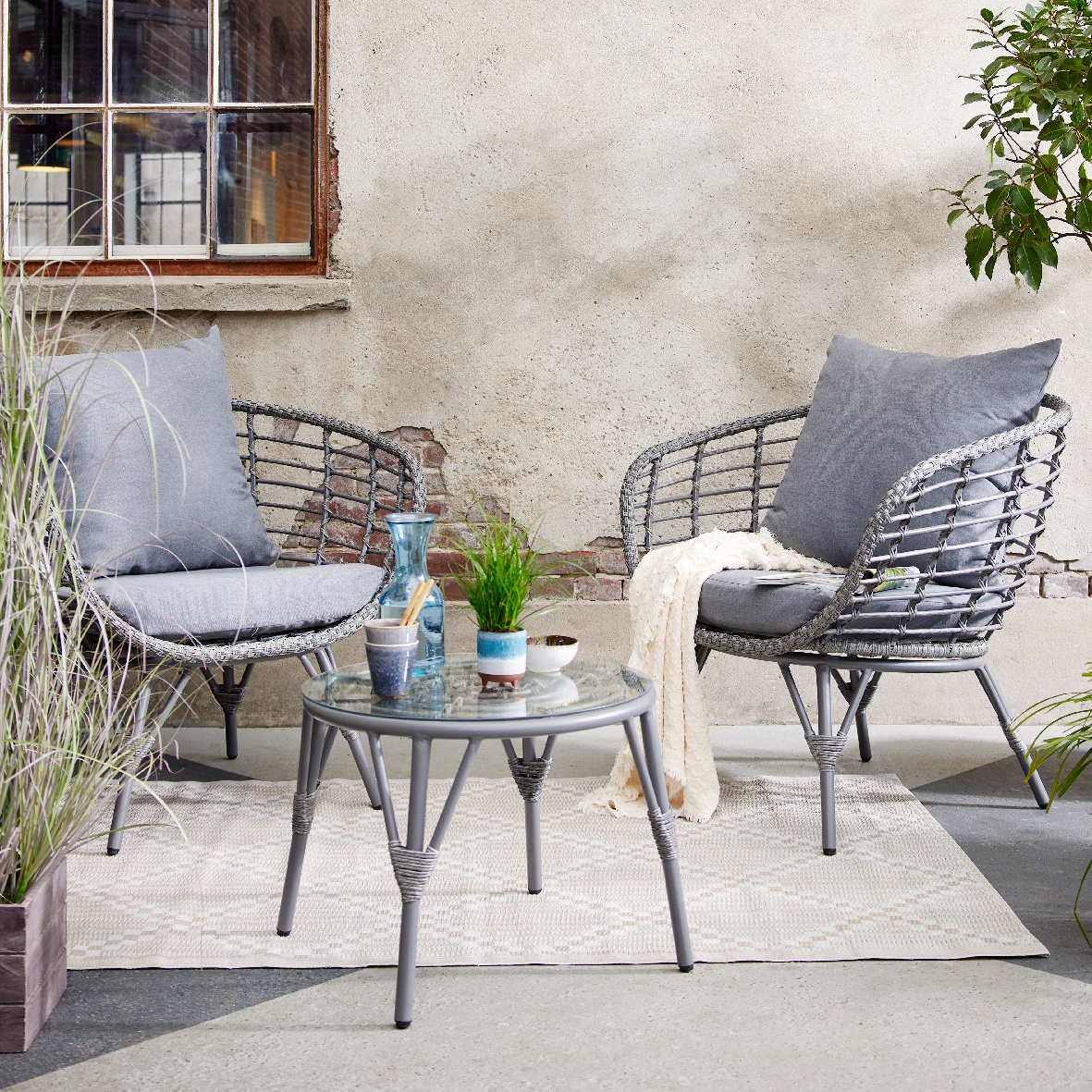 Evora balkonset 3-delig | wicker + aluminium | grijs