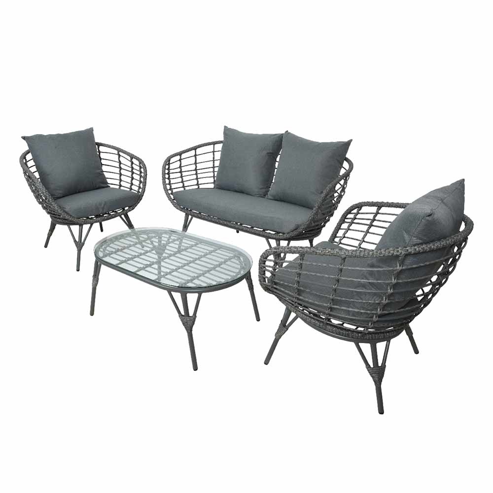 Evora stoel-bank loungeset 4-delig | wicker + staal | grijs