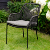 Veltis/Seville zwart dining tuinset | 4 personen | betonlook + touw | 200cm