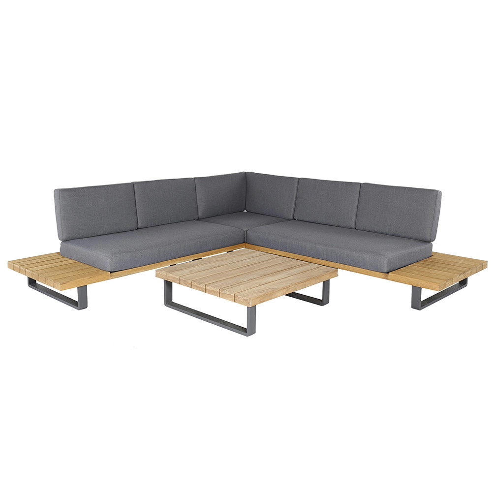 Salvador hoek loungeset 5 personen | aluminium + hardhout | Light Teaklook | 3-delig - 260x260cm
