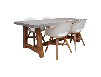 Veltis/Karlstad wit dining tuinset | 4 personen | betonlook + kunststof | 200cm