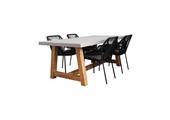 Veltis/Seville zwart dining tuinset | 4 personen | betonlook + touw | 200cm