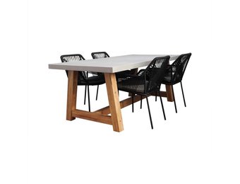 Veltis/Seville zwart dining tuinset | 4 personen | betonlook + touw | 200cm