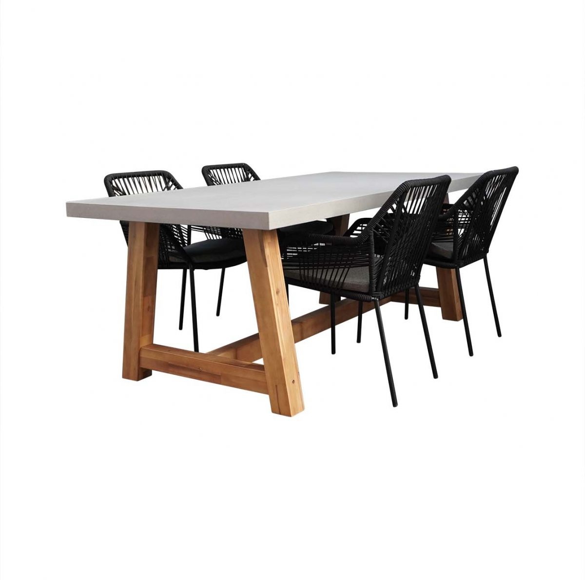 Veltis/Seville zwart dining tuinset | 4 personen | betonlook + touw | 200cm afbeelding