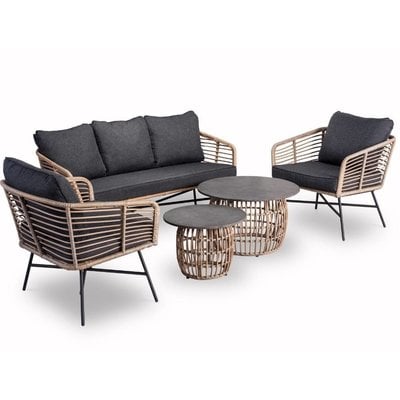 Flow stoel-bank loungeset 5 personen | wicker + betonlook | bamboo antraciet | 3-delig