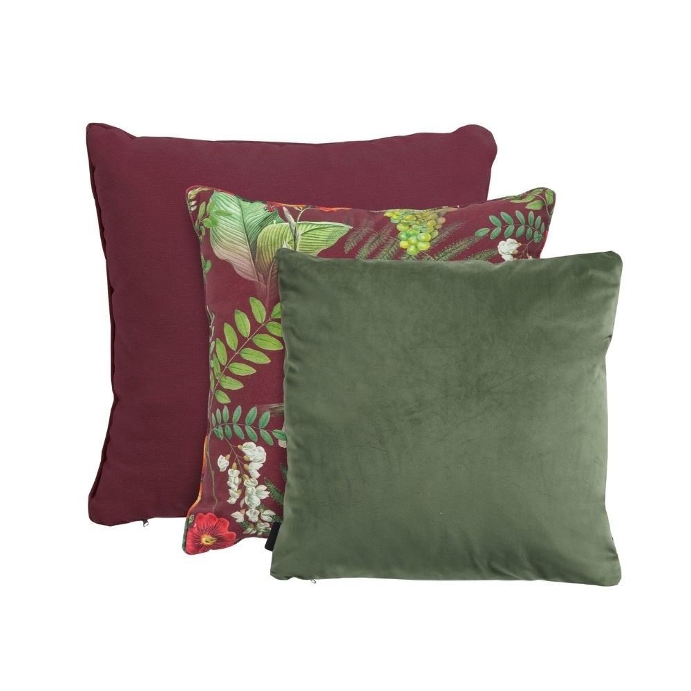 Sierkussenset Josie, Velvet, Panama | bordeaux & legergroen
