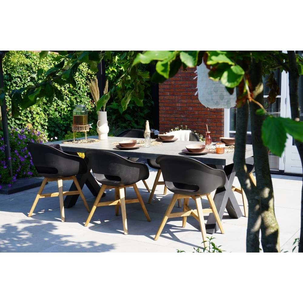 Lyon/Karlstad zwart dining tuinset | 6 personen | betonlook + kunststof | 250cm