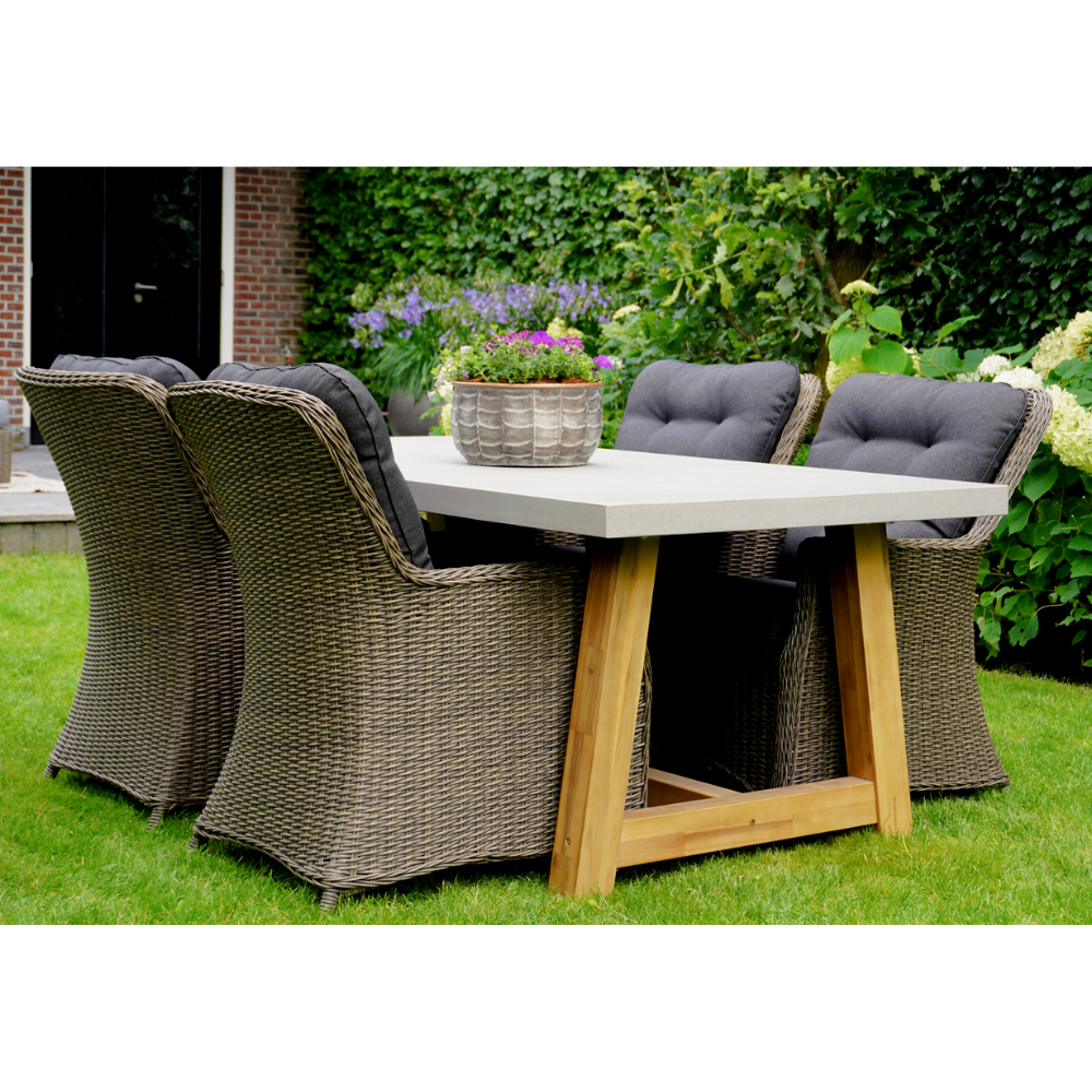 Veltis/Madrid Ash Grey dining tuinset | 4 personen | betonlook + wicker | 200cm