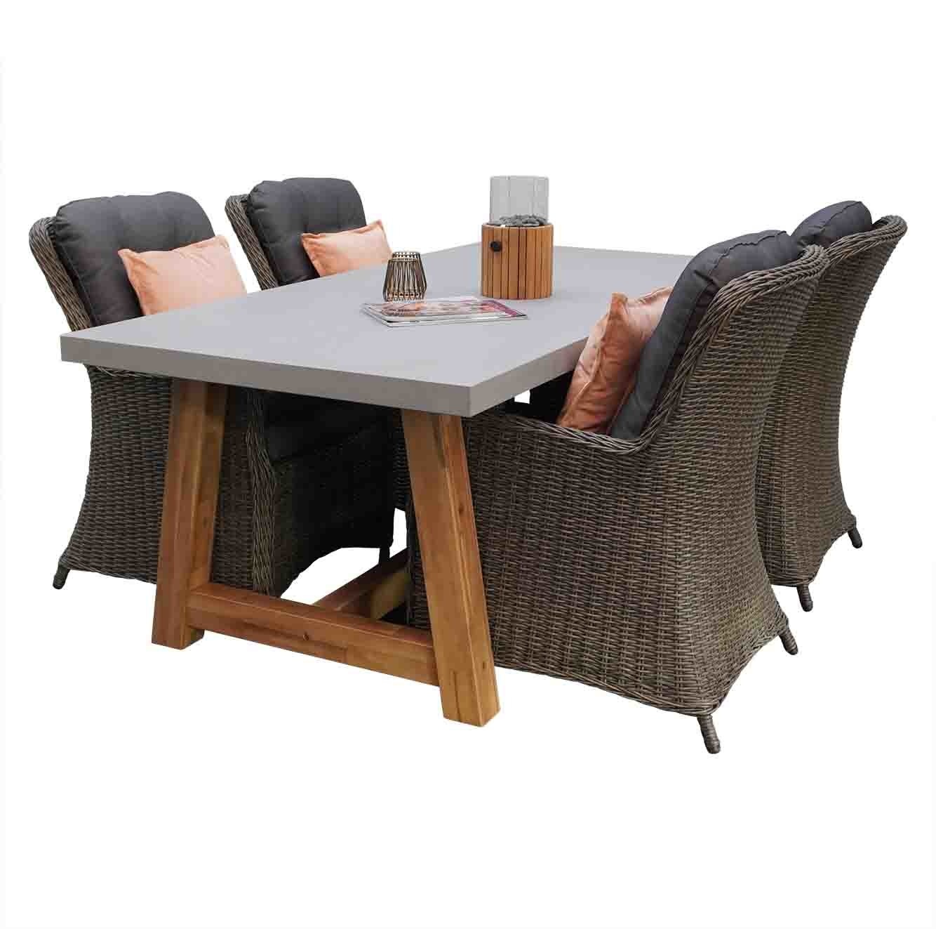 Veltis/Madrid Ash Grey dining tuinset | 4 personen | betonlook + wicker | 200cm