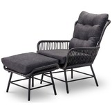 Dex loungestoel tuin met voetenbank | wicker + aluminium | Charcoal