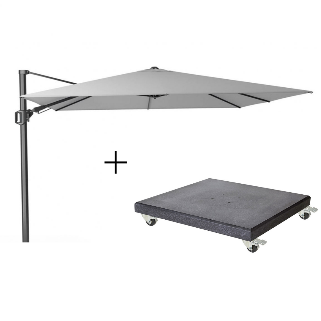 Challenger T² zweefparasol 300x300cm wit + Premium Modena parasolvoet 90kg