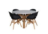 Nancy/Karlstad zwart dining tuinset | 4 personen | betonlook + kunststof | 135cm rond