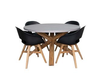Nancy/Karlstad zwart dining tuinset | 4 personen | betonlook + kunststof | 135cm rond