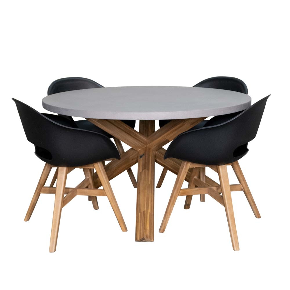 Nancy/Karlstad zwart dining tuinset | 4 personen | betonlook + kunststof | 135cm rond