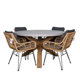 Nancy/Carlos dining tuinset | 4 personen | betonlook + wicker | 135cm rond