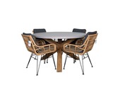 Nancy/Carlos dining tuinset | 4 personen | betonlook + wicker | 135cm rond