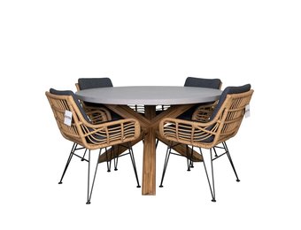 Nancy/Carlos dining tuinset | 4 personen | betonlook + wicker | 135cm rond
