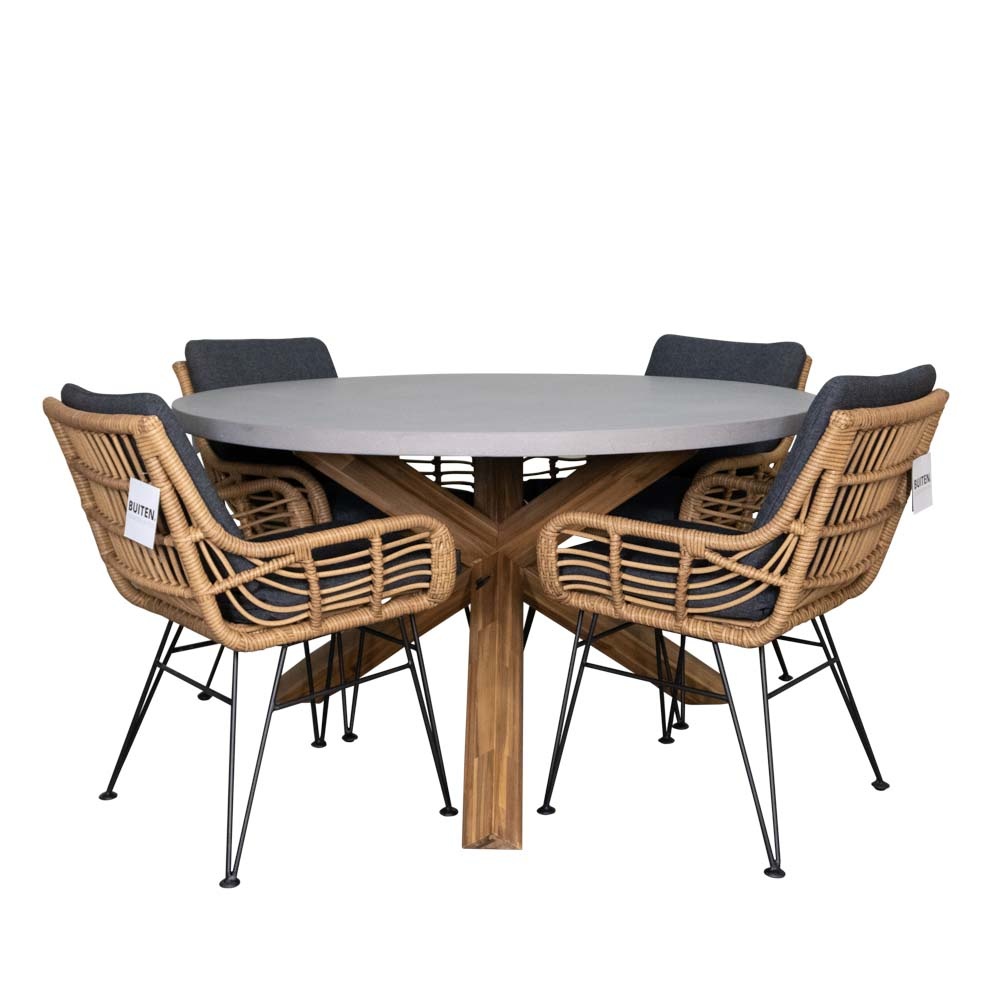 Nancy/Carlos dining tuinset | 4 personen | betonlook + wicker | 135cm rond afbeelding