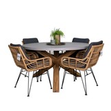 Nancy/Carlos dining tuinset | 4 personen | betonlook + wicker | 135cm rond