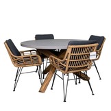 Nancy/Carlos dining tuinset | 4 personen | betonlook + wicker | 135cm rond