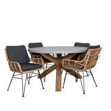 Nancy/Carlos dining tuinset | 4 personen | betonlook + wicker | 135cm rond