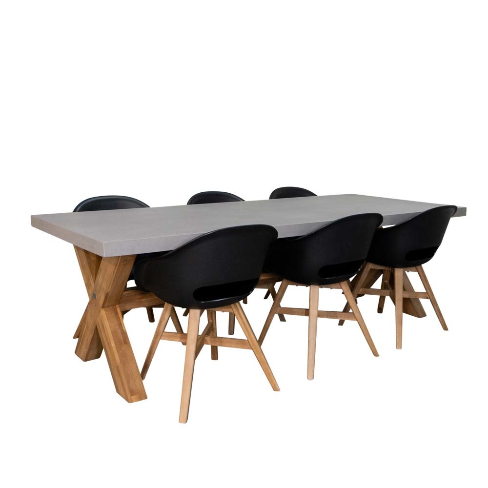 Norwich/Karlstad zwart dining tuinset | 6 personen | betonlook + kunststof | 250cm afbeelding