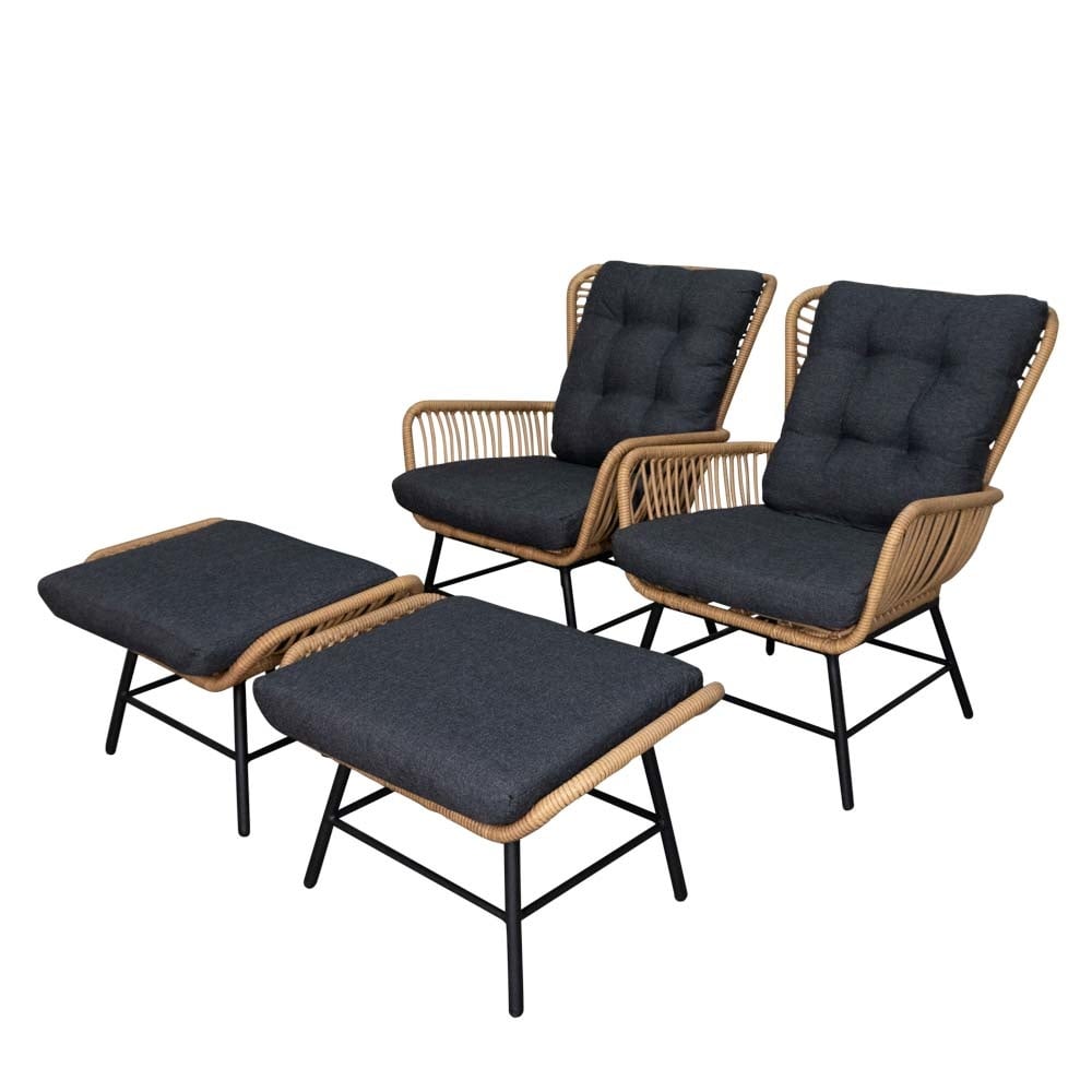 Dex lounge balkonset 2 personen | wicker + aluminium | Bamboo antraciet | 4-delig