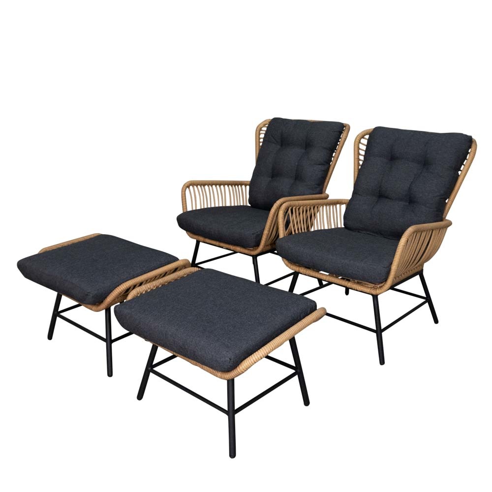 Dex lounge balkonset 4-delig | wicker + aluminium | Bamboo antraciet