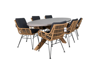 Livorno/Carlos dining tuinset | 6 personen | betonlook + hardhout | 240cm