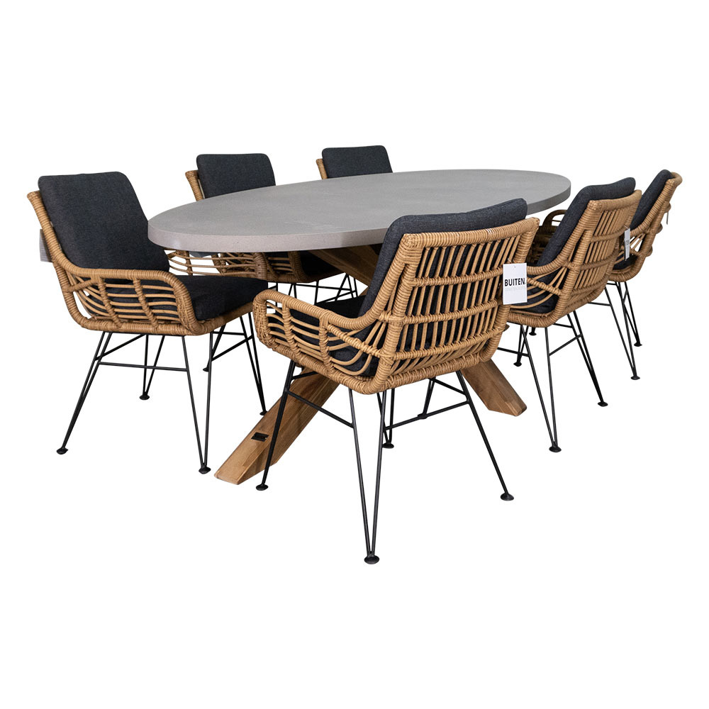 Livorno/Carlos dining tuinset | 6 personen | betonlook + hardhout | 240cm afbeelding