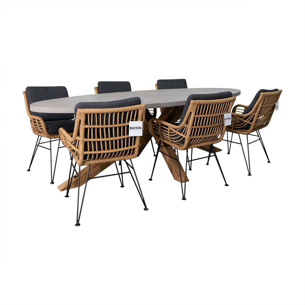 Livorno/Carlos dining tuinset | 6 personen | betonlook + hardhout | 240cm