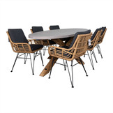 Livorno/Carlos dining tuinset | 6 personen | betonlook + hardhout | 240cm