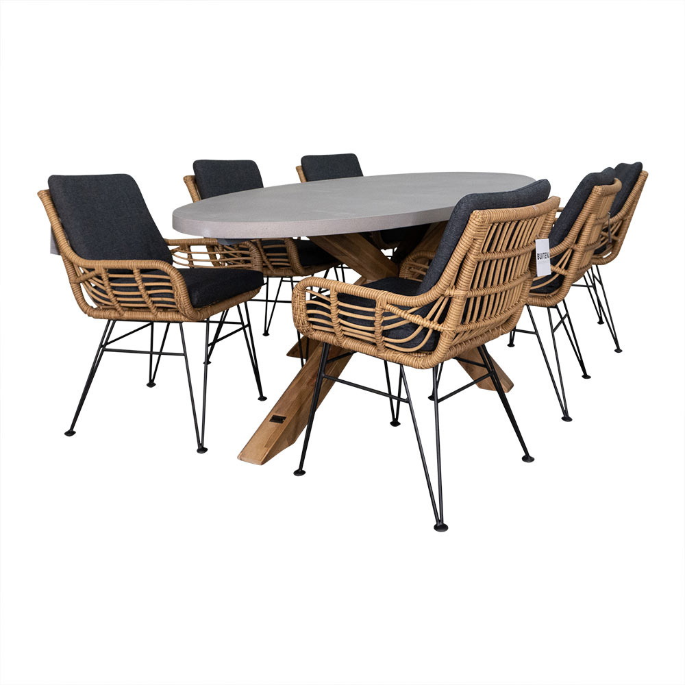 Livorno/Carlos dining tuinset | 6 personen | betonlook + hardhout | 240cm