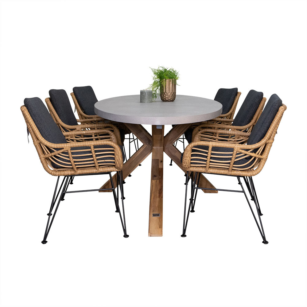 Livorno/Carlos dining tuinset | 6 personen | betonlook + hardhout | 240cm
