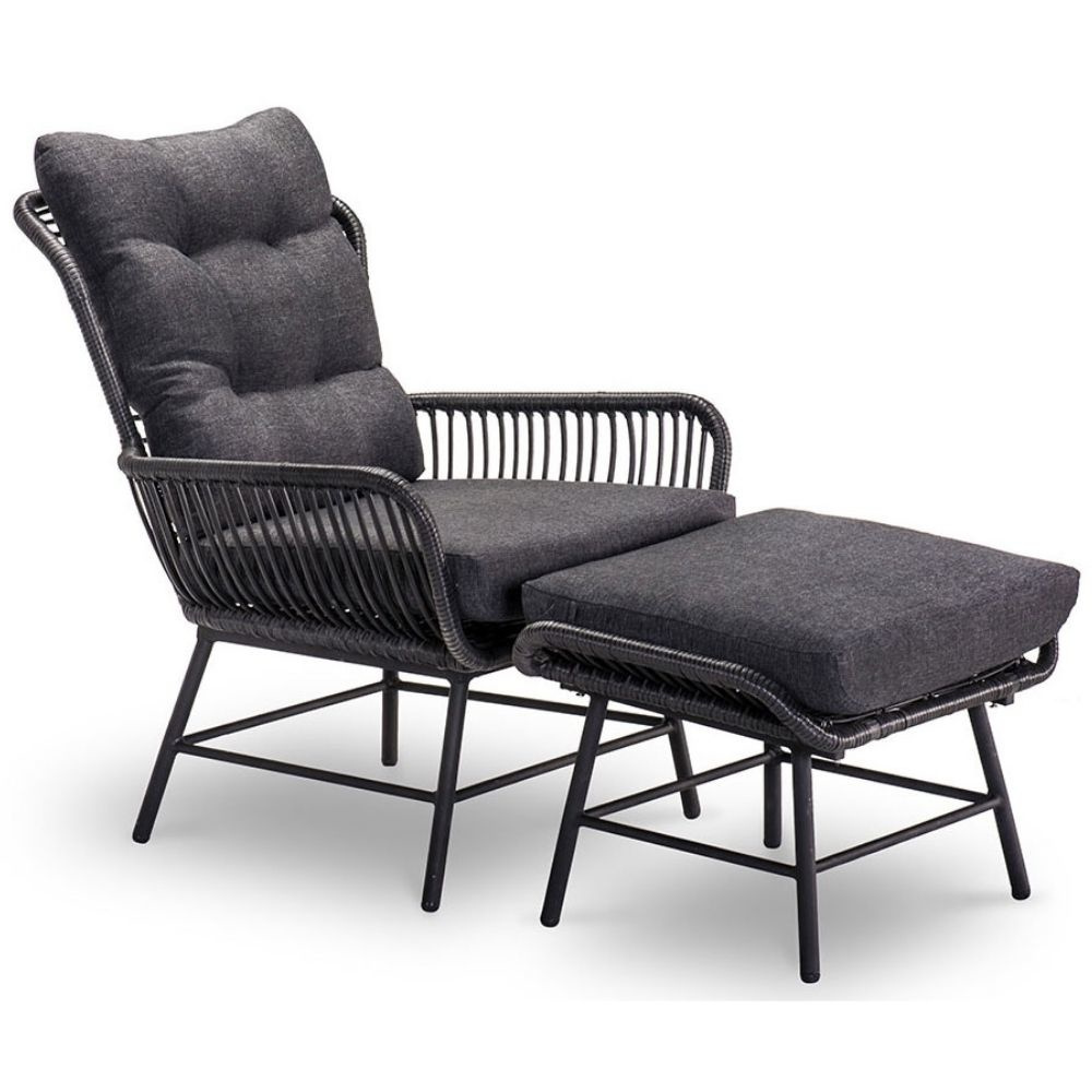 Dex loungestoel tuin met voetenbank | wicker + aluminium | Charcoal afbeelding