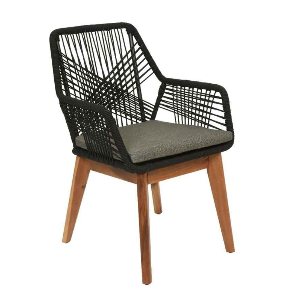 Seville dining tuinstoel | hardhout + touw | zwart