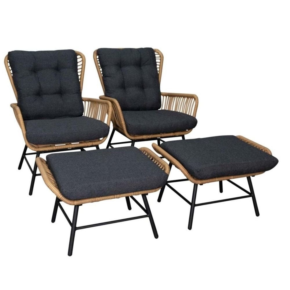 Dex lounge balkonset 2 personen | wicker + aluminium | Bamboo antraciet | 4-delig